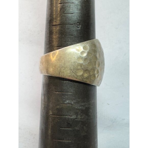 Estate Sterling Silver 925 Hammered Wide Band Ring Size 9 Mexico 14.3g Heavy - Picture 7 of 8